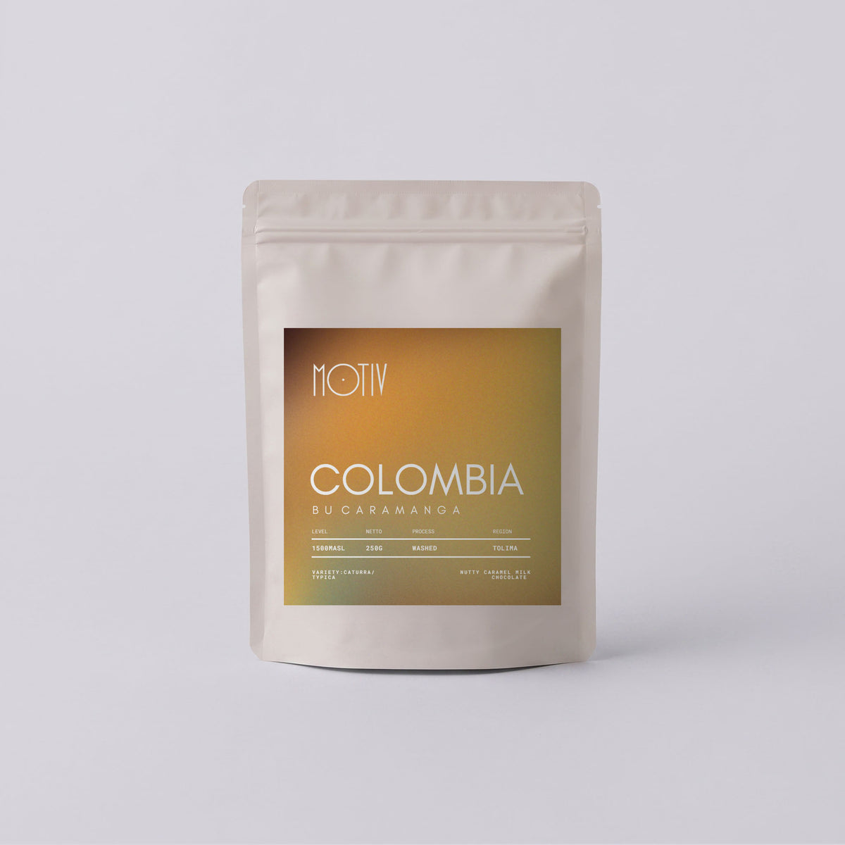 Bag of MOTIV Colombia Bucaramanga specialty coffee, Tolima washed process